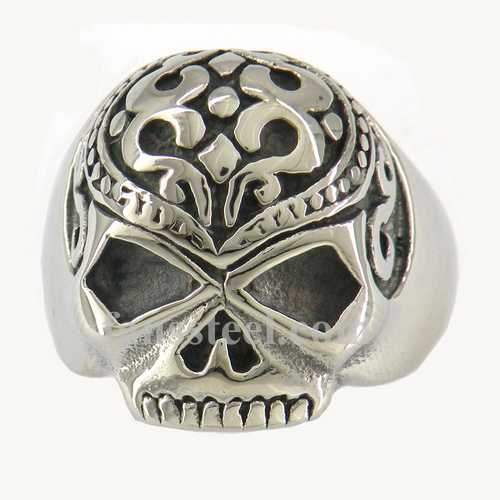 FSR11W48 flower Skull biker ring